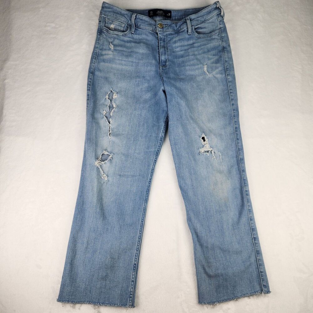 Hollister Jeans‎ Womens Sz 13 Straight Blue Jeans High Rise Destroyed Raw Hem